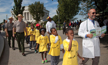Pediatrician Robert Zarr on a prescriptive walk with children from Washington, D.C.