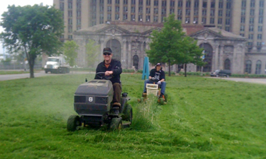 A gang of vigilante mower riders has appeared in Detroit and makes it their mission to clean up many of the parks left  unmaintained in the wake of severe budget cuts.