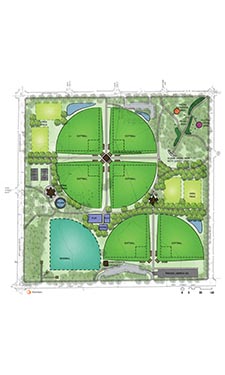 Approved Bossen Field plan, including walking paths, open play fields, a central play area, picnic areas and garden features the Community Advisory Committee and Board unanimously supported.