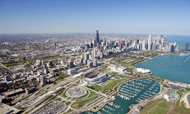 An aerial view of Chicago, Illinois.