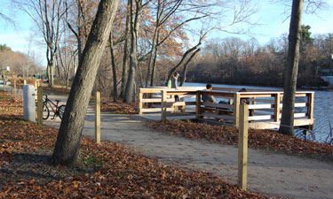 A portion of the Braille Trail and Sensory Garden at the Watertown Riverfront Park — Massachusetts Department of Recreation and Conservation.