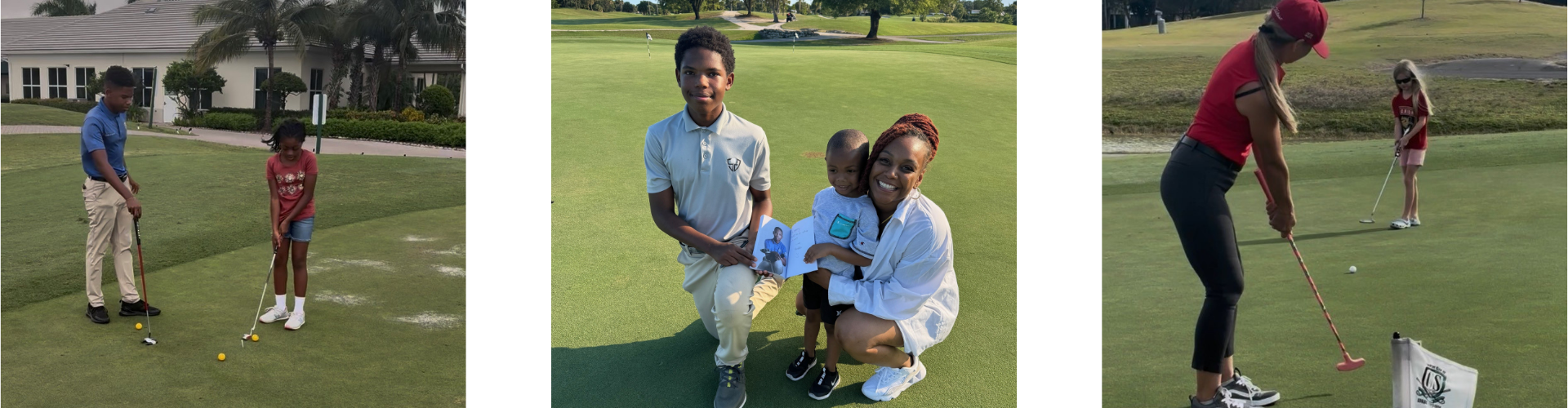Moments of mentorship on the putting green, where youth mentors guide younger participants through golf fundamentals while building trust, confidence and leadership.