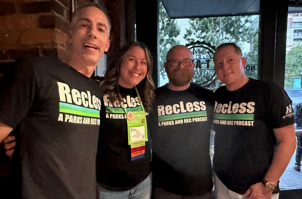 Trista and the RecLess Podcast crew: Jay Tryon, Shane Mize and Tom Venniro.