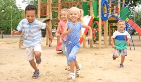 Kids run on playground