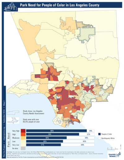Los Angeles, CA Map: Park Need for People of Color