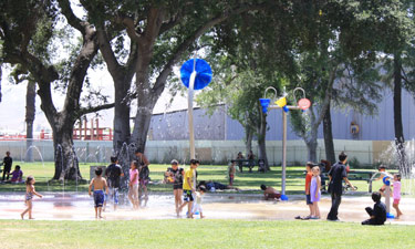 In Colton, California, captured water irrigates the surrounding park and sports fields