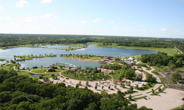 Aerial view of the redeveloped Independence Grove quarry in Libertyville, Illinois.