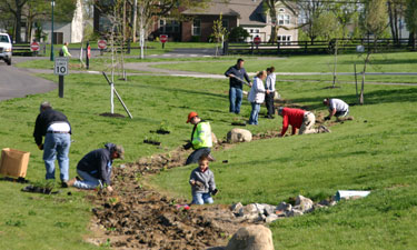 Volunteers contribute to green infrastructure stormwater management project at Hannah Park in Gahanna, Ohio.
