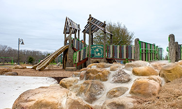 The recently opened NatureGrounds playscape at Dove Springs Park in Austin, Texas, helps to reconnect children and families with nature.