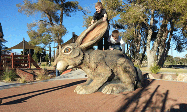 The playspaces at Craig Ranch Park incorporate North Las Vegas’ natural surroundings with features reflecting the flora and fauna common to the area, like this giant rendition of a cottontail rabbit.