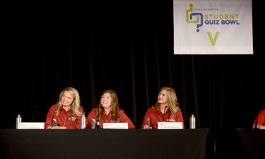 The Texas A&M University Student Quiz Bowl team fields questions during the 2014 NRPA Congress. From left: Callie Hobbs, Captain Morgan Davidson and Leah Hudspeth.