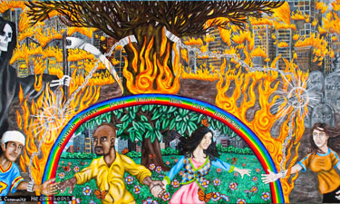 Nate Masternak's Rescue Youth mural, long part of the tapestry of Woodrow Wilson Park, depicts the park as a sanctuary for local youth and is the site for Youth Visions Reflection Park.